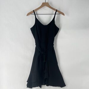 She + Sky Black Sleeveless Cami Dress Flounce Wrap Skirt Fit & Flare Mini Size S